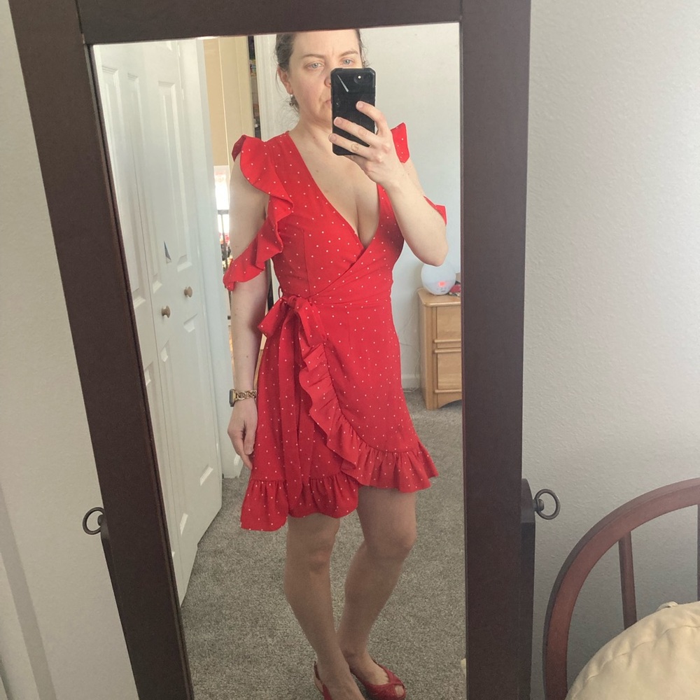 She + Sky Vibrant Red Ruffle Mini Dress